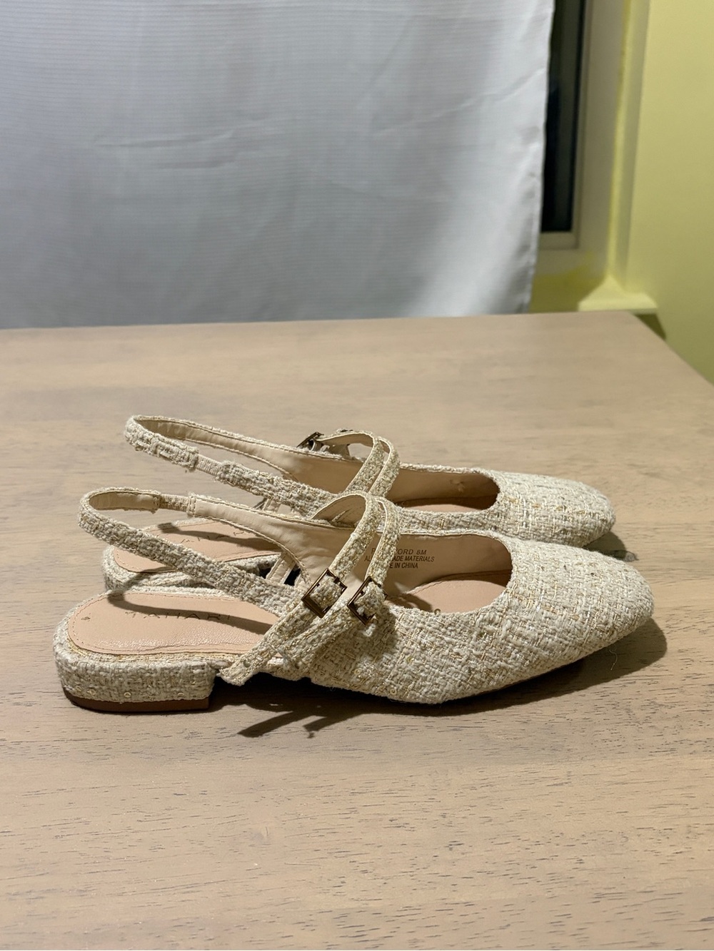 Woven Slingback Flats in Cream